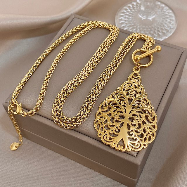 Lifefontier Halskette Lebensbaum, Edelstahl, Gold, Unisex - Bild 1