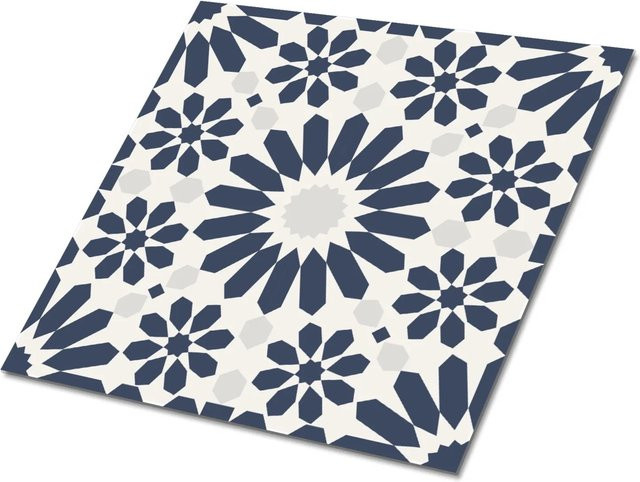 Tulup Selbstklebende Vinyl Bodenfliesen Set mit Blumenmotiven in Grau und Blau, 9 Stück, B/B: 30 x 30 cm - Bild 1