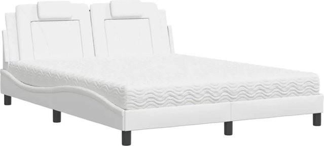 vidaXL Bett Viana mit Matratze in Weiß aus Kunstleder und Kiefer Holz B/T/H: 160 x 200 cm - Bild 1