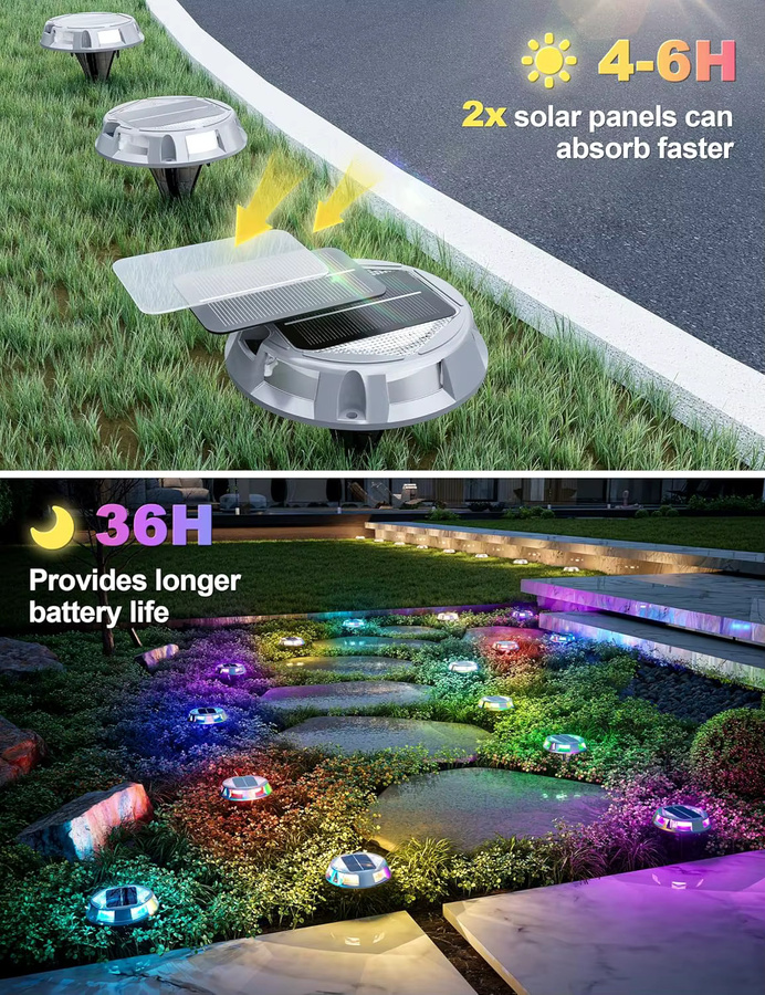 T-SUNRISE 4er Set RGB Solar Bodenleuchten IP68 Wasserdicht Multicolour für Garten und Wege - Bild 3