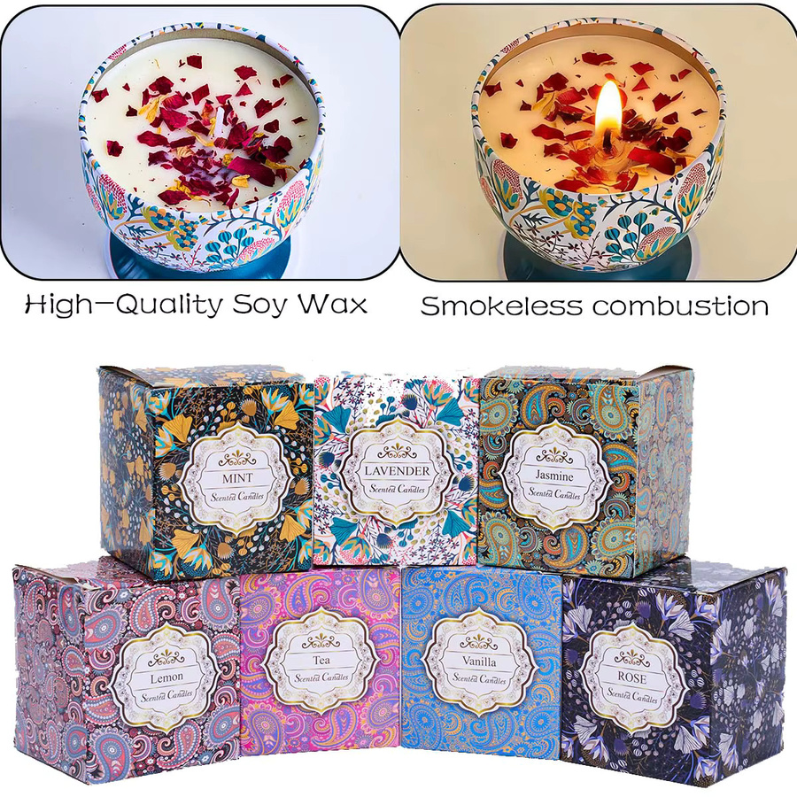 UDOCOOL Duftkerze in Kelchform mit getrockneten Blumen, Floral und Woody, Lila/Mehrfarbig, Glas - Bild 2