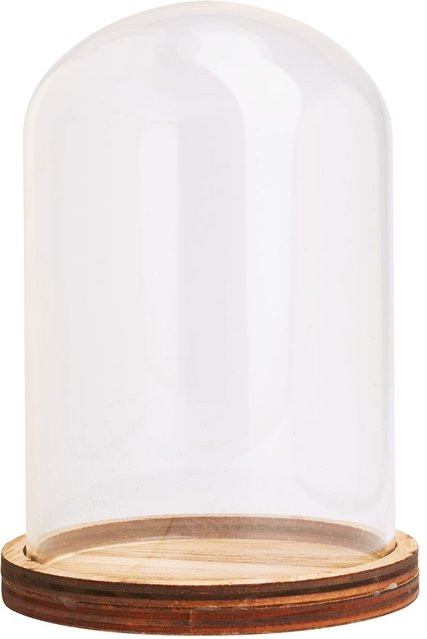 VBS Deko-Glasglocke mit Boden aus Glas und Holz in Transparent für weihnachtliche Tischdekoration, Höhe: 12,0 cm, Durchmesser: 9,0 cm - Bild 1