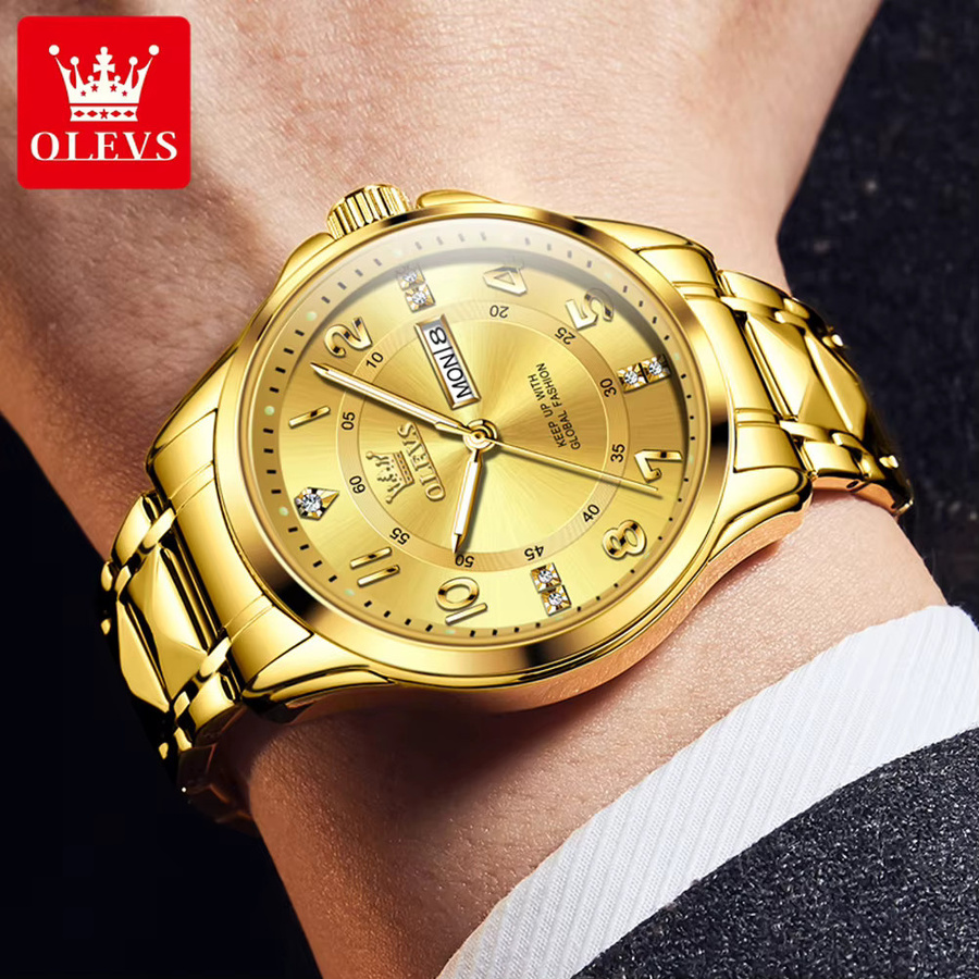 OLEVS Armbanduhr, Quarz, Edelstahl, Gold, Weiß, Herren - Bild 2