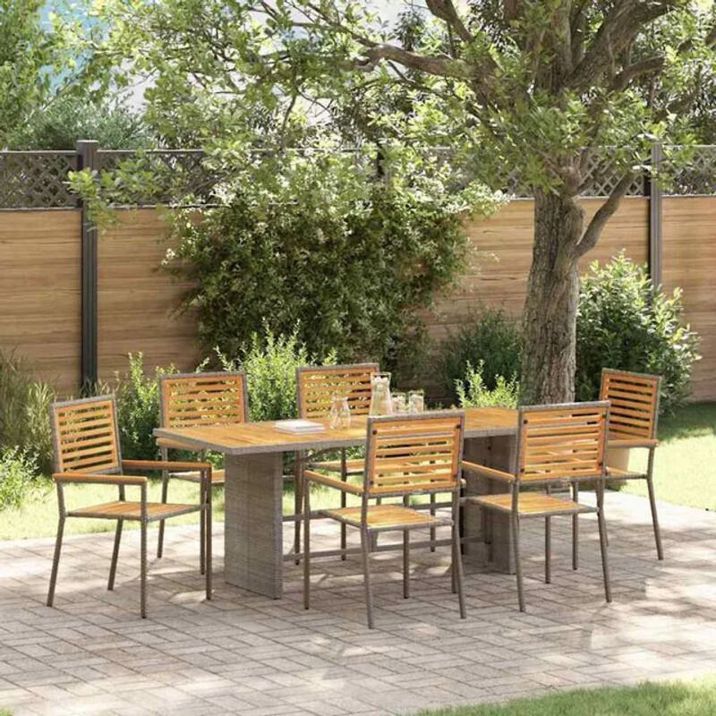 vidaXL Gartenmöbel-Set aus Polyrattan und Stahl, 7-teilige Essgruppe in Grau, B/T/H: 190 x 80 x 75 cm - Bild 1