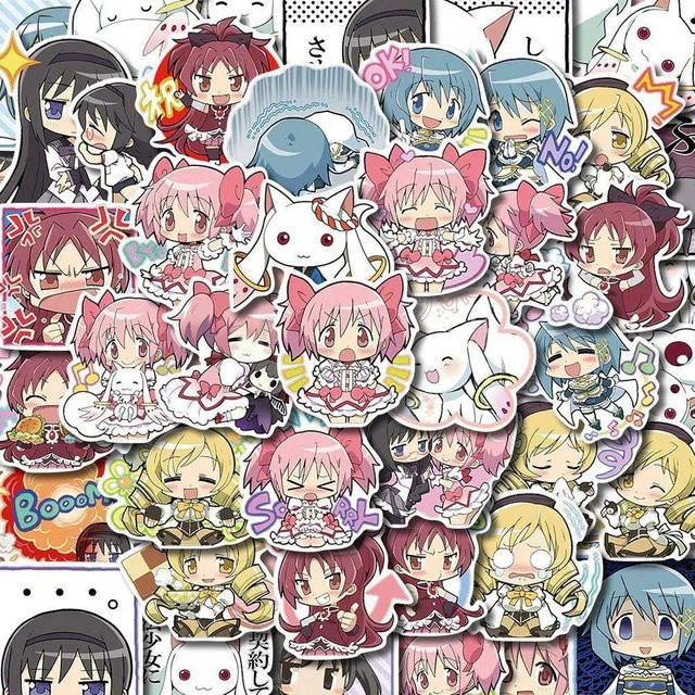 48 Stück Magic Girl Madoka Anime Aufkleber, wasserfeste Kawaii Cartoon Sticker für Laptop und Notizbuch, mehrfarbig - Bild 1
