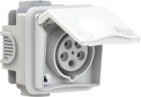 PC Electric CEE Unterputzsteckdose 885-6v, 16 A, 5-polig, 400 V, IP44, Weiß - Bild 1