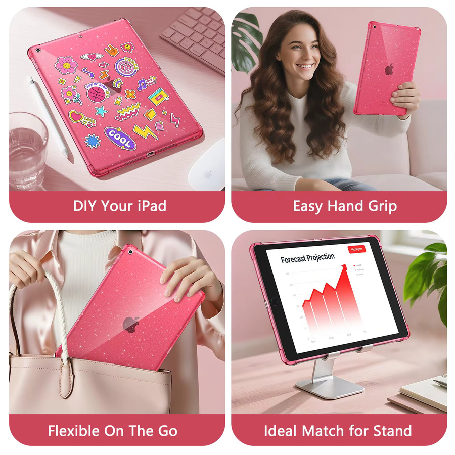 Glitzerhülle für Apple iPad 10.2 7., 8. und 9. Generation in Pink und Rot, stoßfeste Silikonhülle mit schimmerndem Design - Bild 4