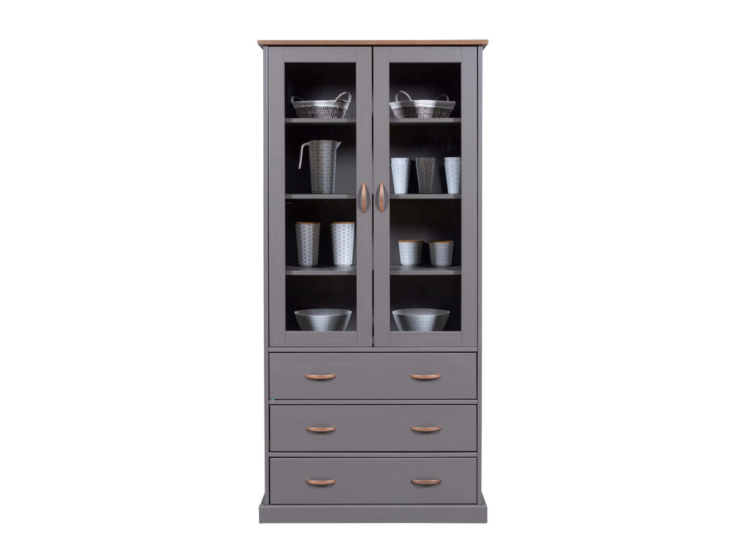 ebuy24 Luzerna Vitrinenschrank aus massivem Kiefernholz mit Glastüren und Schubladen in Grau und Braun im Landhausstil - Bild 2