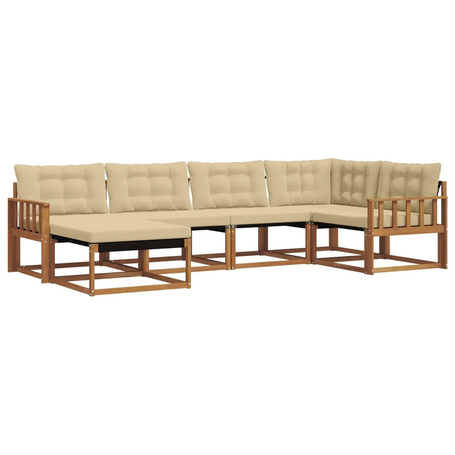 vidaXL Outdoor-Sofagarnitur aus Akazien-Massivholz in Braun und Beige, 18-teiliges L-Shape Gartenmöbel-Set mit Polstern und Ottomane - Bild 2