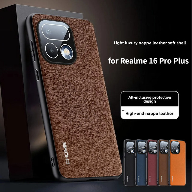Luxuriöse Business-Handyhülle aus Nappaleder für Realme 16 Pro Plus und 16 Pro Neo8 in Blau mit Kamerafilm-Schutz und stoßfester Abdeckung - Bild 1