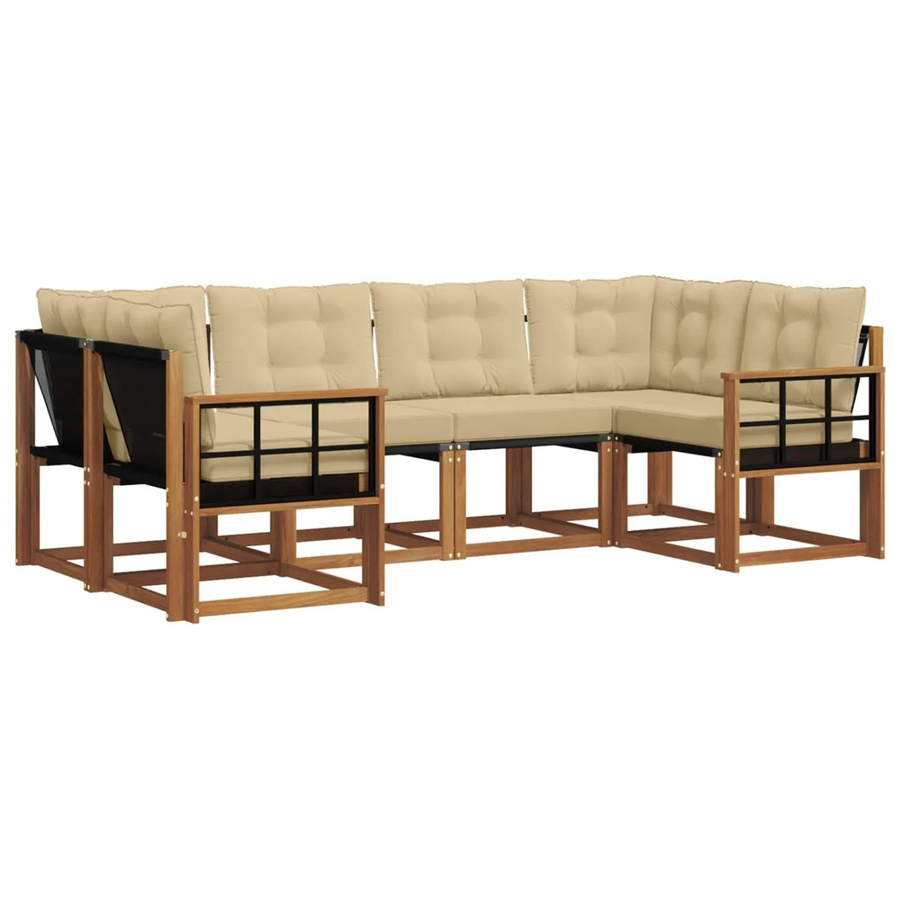 vidaXL Outdoor-Sofagarnitur 6-teilig aus Akazienholz mit Textilene und Kissen in Natur-Beige - Bild 2
