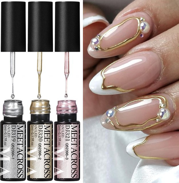 MEET ACROSS Metallic Nagelgel Set, Golden Silber, Spiegeleffekt - Bild 1