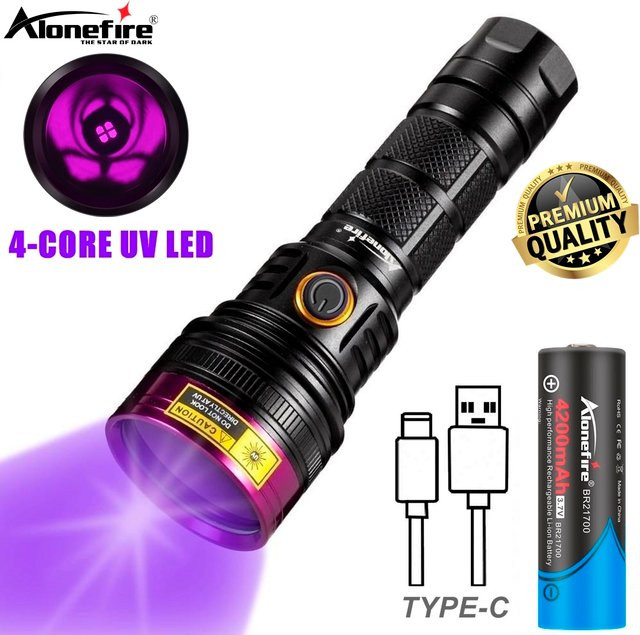 Alonefire Schwarzlicht-Taschenlampe 25W 365nm USB wiederaufladbar in Schwarz zur UV-Kleberhärtung und Erkennung von Hautpilz sowie zur Geldscheinprüfung - Bild 1