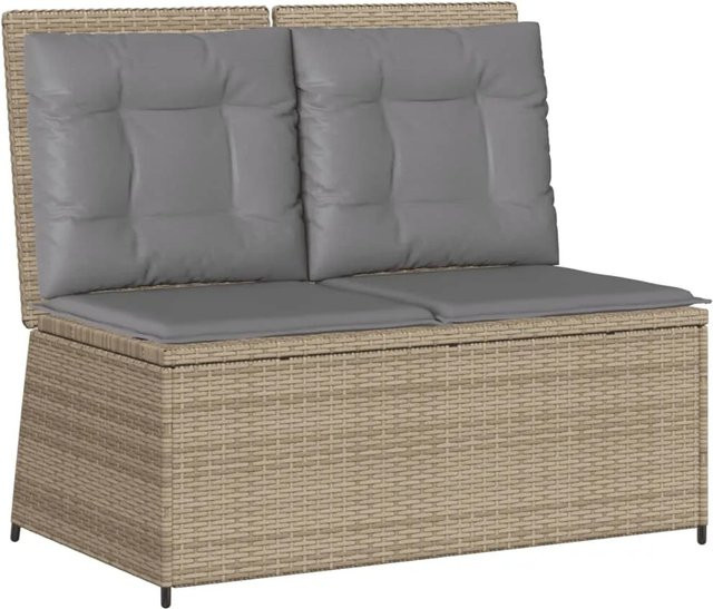 furnicato Gartenbank aus Poly Rattan mit verstellbarer Rückenlehne und wetterfesten Kissen in Beige, B/T/H: 110 x 67 x 95 cm - Bild 1