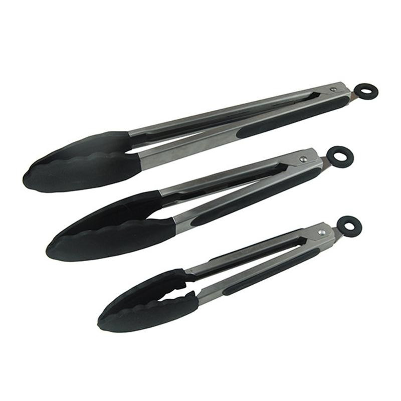 Edelstahl Grillzange mit Silikonaufsatz für BBQ und Küche in Schwarz und Silber - Bild 2