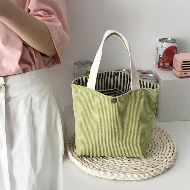 Lunchtasche aus Cord-Leinen in Grün von Yiran Furniture mit Kordelzug und Öko-Baumwollstoff - Bild 1