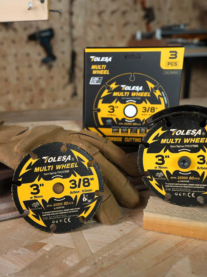 TOLESA 3-teiliges Hartmetall-Trennscheiben-Set für Winkelschleifer, 3 Zoll mit 3/8-Zoll-Aufnahme, ideal zum Schneiden von Holz, Laminat und Kunststoff - Bild 7