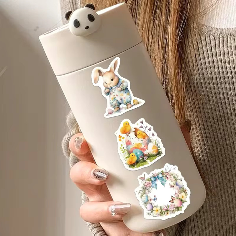 50 Stück Osterhasen- und Osterei-Aufkleber in Multicolor mit niedlichen Hasen- und Blumenmustern - Bild 4