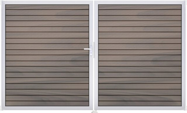 GroJa Steckzaun-Tor Solid-Rhombus 2-flügelig EV1 DIN Links Bi-Color in Grau/Multicolor aus Aluminium und BPC, Breite: 306,6 cm, Höhe: 180,0 cm - Bild 1