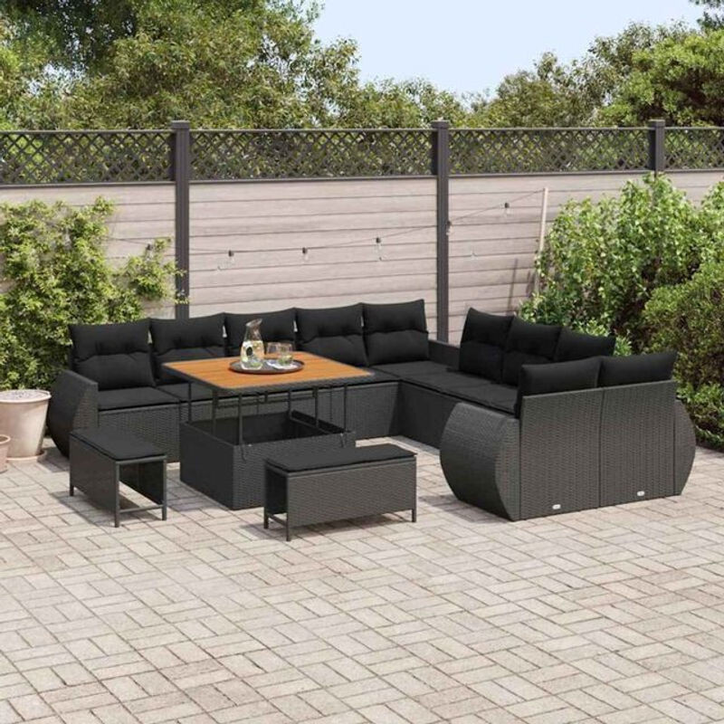 vidaXL Garten-Sofa-Set aus 13 Teilen in Schwarz aus Poly-Rattan und Metall im modernen Design - Bild 1