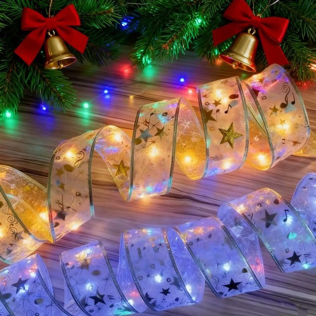 2er Set Doppel Schicht LED Lichterketten mit Schleifen in Gold/Messing für Weihnachtsbaum und Dekoration - Bild 1