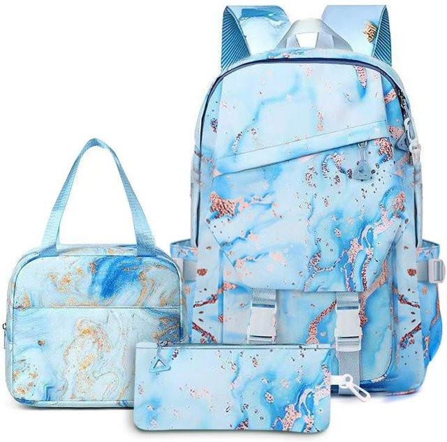 3-teiliges Schulrucksack-Set aus Oxford-Stoff in Blau mit Schultasche, Schultergurt und Federmäppchen - Bild 1