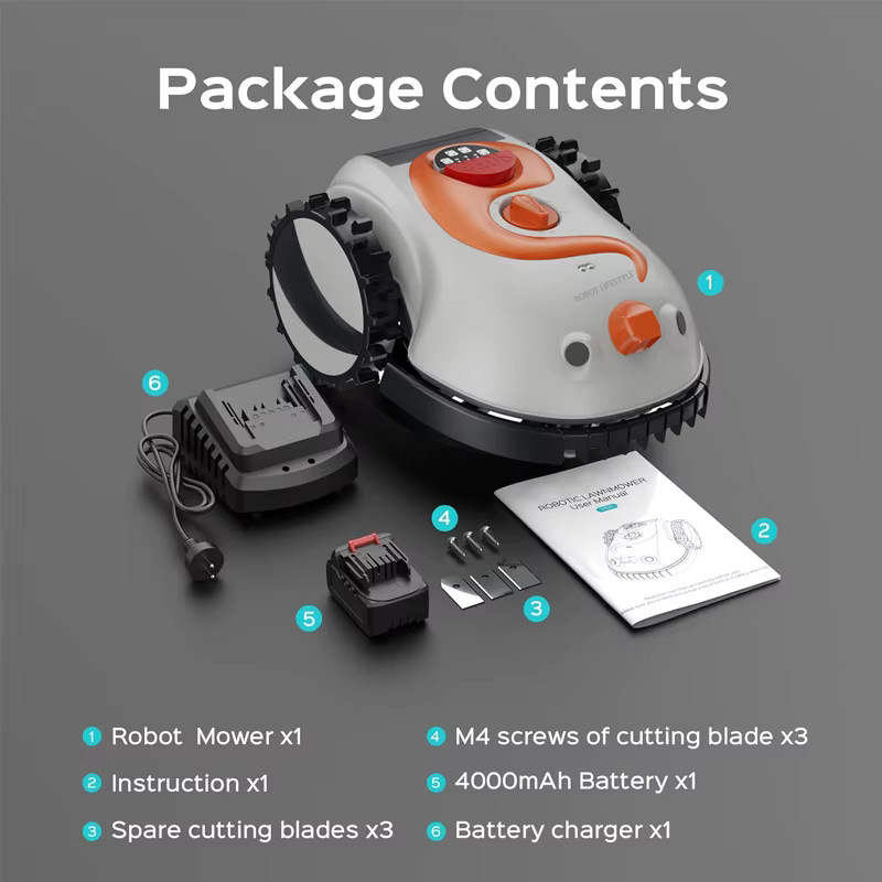Intelligenter kabelloser Roboter-Rasenmäher von Robot lifestyle in Grau und Orange mit visuellem Sensor, abnehmbarem 4,0 Ah Akku und ohne Begrenzungsdraht für kleine Gärten bis 200 m2 - Bild 2