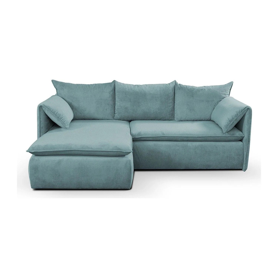 Vente-unique Schlafsofa Teodora in Blaugrün mit Cord-Bezug und L-Form - Bild 2