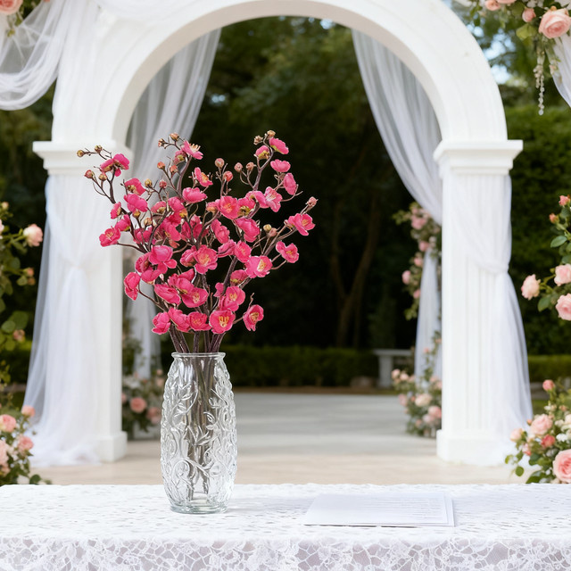 HUALIANQI Seiden-Kunstblumen Pfirsichzweig und Pflaumenblüte in Pink für Dekoration im Garten, bei Hochzeiten oder als Tischdekoration - Bild 1