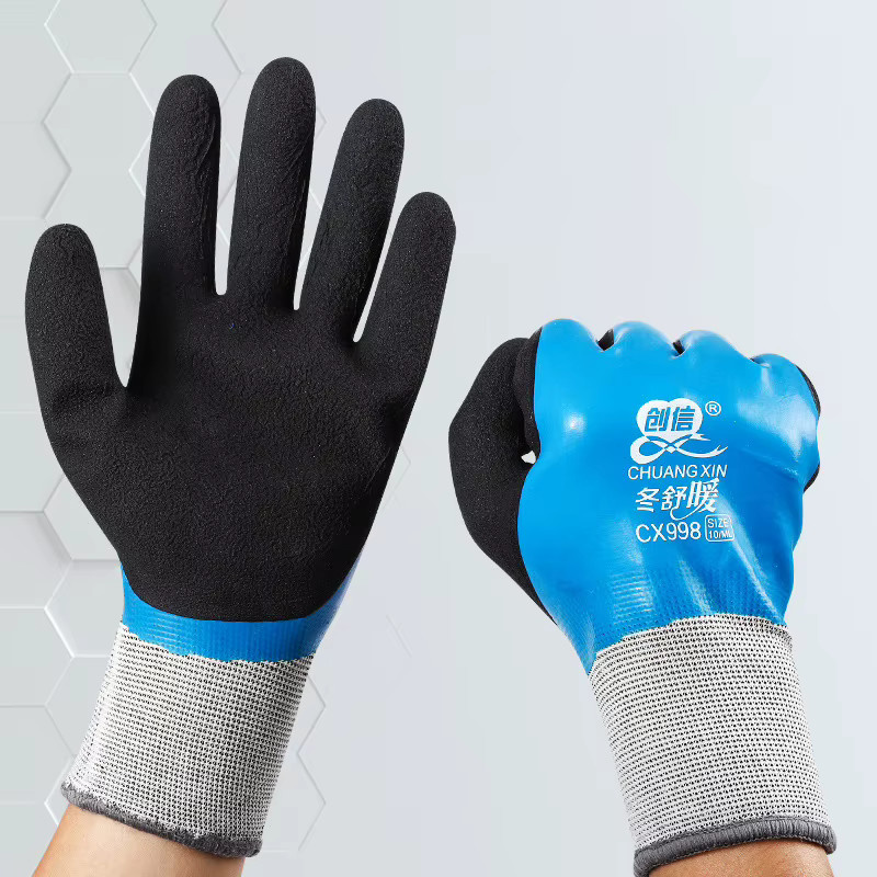 Winddichte Thermohandschuhe aus Baumwolle für Outdoor-Sport und Kältearbeit in Blau, Größe L - Bild 3