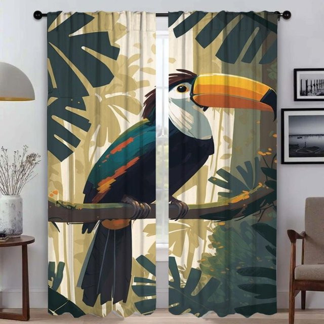 2-teiliges Tier-Fenstervorhang Set aus Polyester, halbtransparent, Mehrfarbig, Breite: 50 cm, Höhe: 70 cm - Bild 1