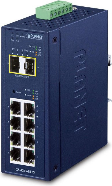 Planet Industrial Ethernet Switch IGS-4215-8T2S mit 8 Ports, IP30 Schutzklasse, L2/L4 Management und 1 GBE, Blau - Bild 1