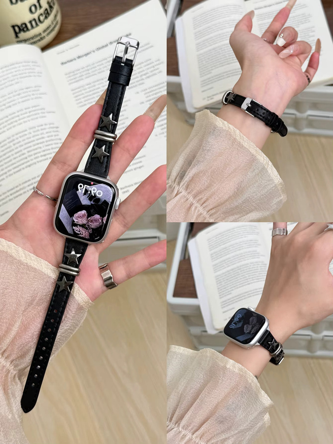 iwujiao Uhrenarmband Leder, Retro Punk, Schwarz, Unisex - Bild 2