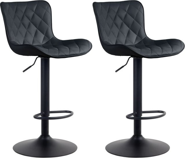 DELUKE 2er Set Barhocker BOZON in Schwarz aus Kunstleder, höhenverstellbare Barstühle mit Lehne und 360 Grad Drehsitz, B/T/H: 48 x 54 x 83 cm - Bild 1