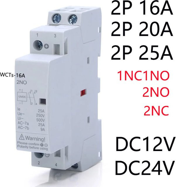 WCTs-25 Modularer Schütz 2P 25A AC/DC mit 2NO/2NC 1NO/1NC für elektrische Steuerungen, Farbe: Weiß - Bild 1