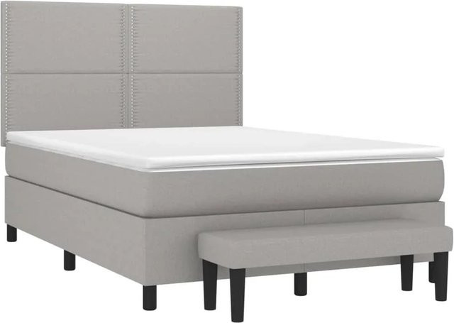 vidaXL Boxspringbett Hybrid mit Matratze und Kopfteil, Hellgrau, B/T: 140 x 190 cm - Bild 1