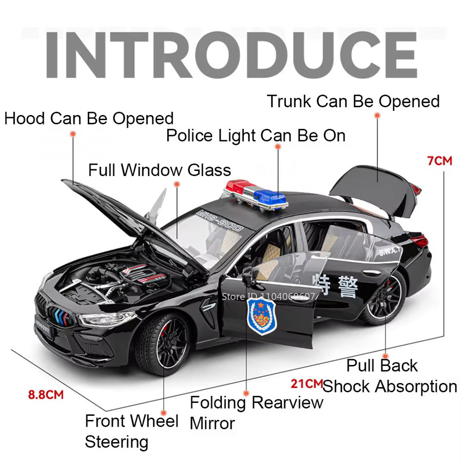 MAKEDA M8 MODELL Y Polizeiauto, Modell Spielzeug, 1:24, Metall, mit Licht und Sound - Bild 3