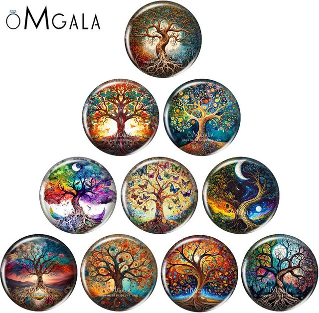 OMGALA Glas Cabochon Baum des Lebens, Bunt, Rund - Bild 1