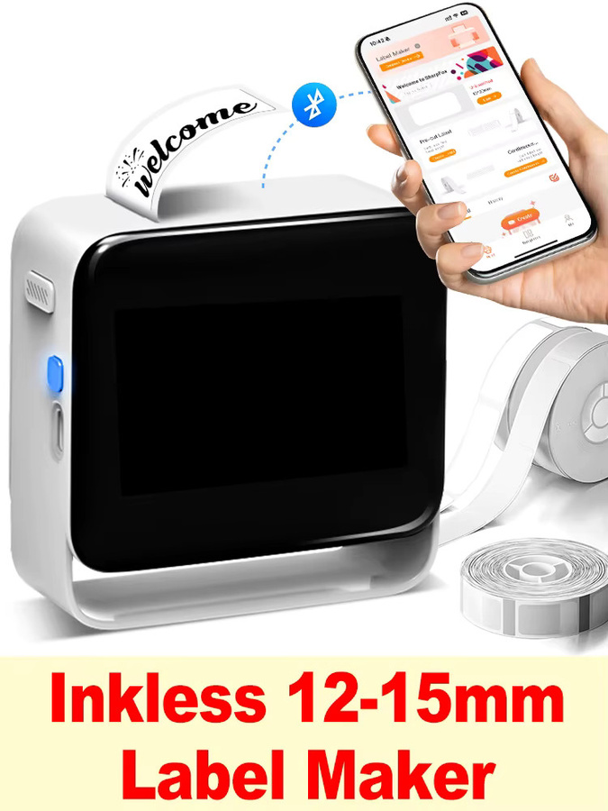 GZQIANJI Tragbarer Etikettendrucker Weiß, Kabelloser Tintenloser Drucker für Smartphones zur Beschriftung von Küchenutensilien, Kleidung und Schmuck, 12–15 mm - Bild 6