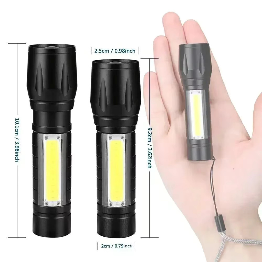 Mini-LED-Taschenlampe mit COB und XPE, tragbare taktische Taschenlampe mit USB-Aufladung, zoombare Leselampe in Schwarz mit Stiftclip - Bild 5