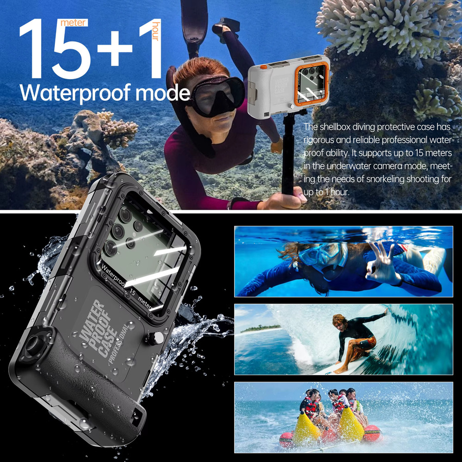 Shellbox Professional wasserdichte Hülle für Samsung 4. Generation, IP68 Standard, 15m Tauchschutz, Schwarz - Bild 4
