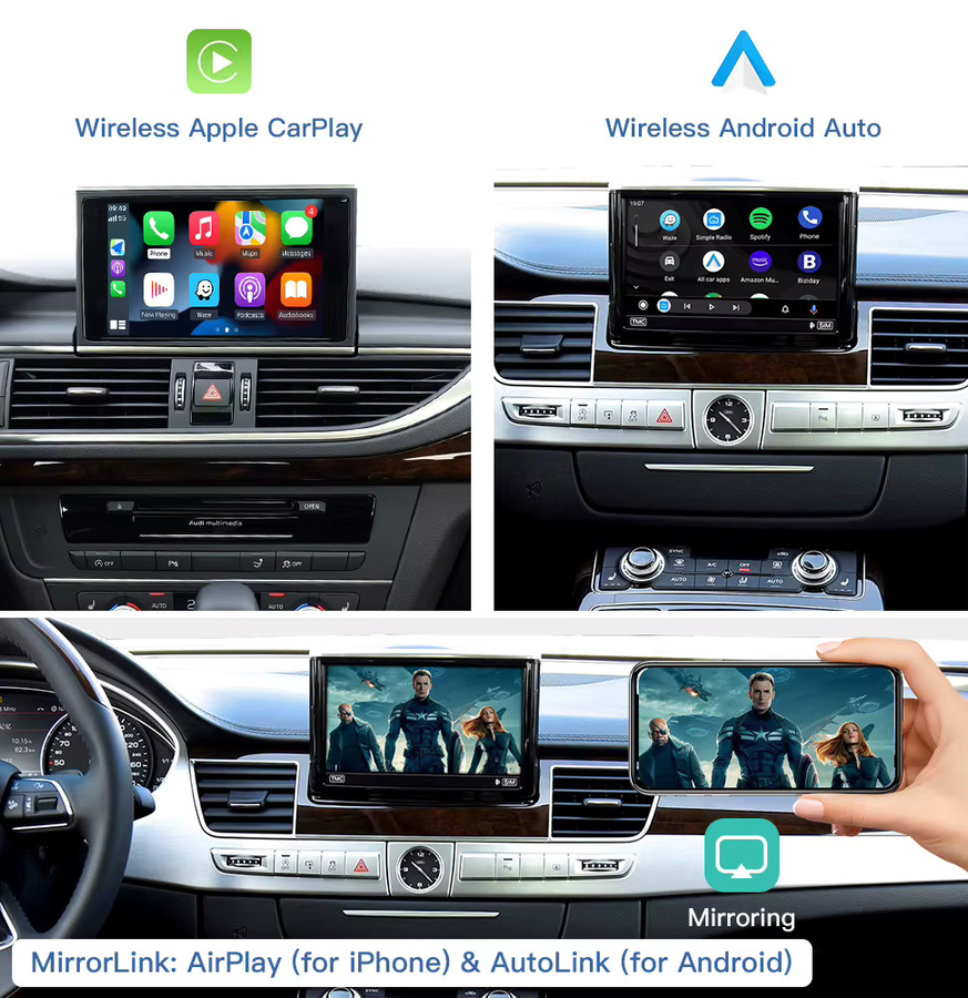 CARABC Kabelloses CarPlay-Modul für Audi A1 Q3 RM 2013-2018 mit Android Auto, AirPlay und Rückfahrkamera Unterstützung, Schwarz - Bild 4