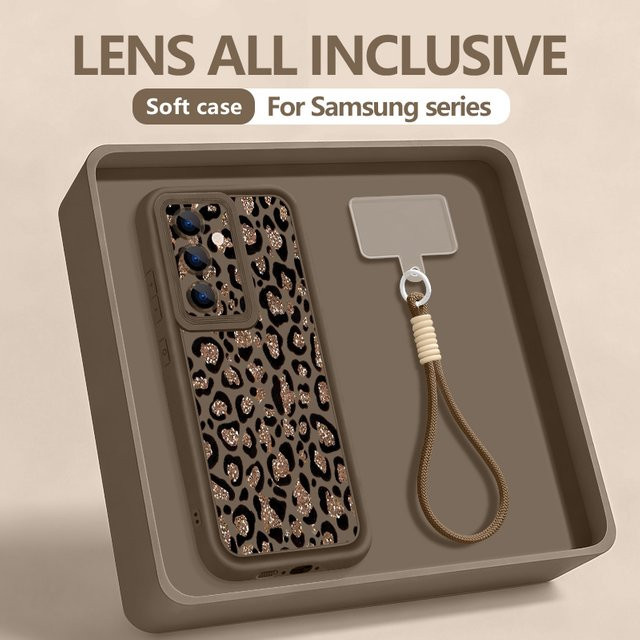 Samsung Handyhülle mit Trageriemen und Leopardenmuster in Pink für Galaxy S25 S24 S23 S22 Ultra S23 Plus S24 FE S26 Edge weiche Schutzhülle - Bild 1