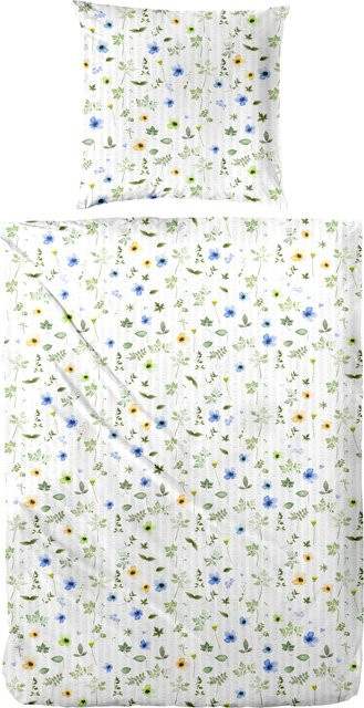 WESTMINSTER Seersucker Bettwäsche Millefleur Blumen Baumwolle Multicolor B/H: 155 x 220 cm mit Kopfkissenbezug 80 x 80 cm - Bild 1