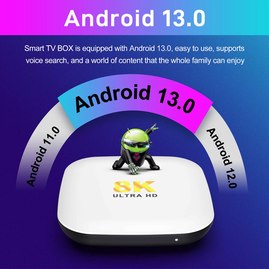 H96 Max M2 Android 13 TV-Box mit RK3528 Prozessor, 8K Ultra HD, Wifi 6, Bluetooth 5.0 und Sprachfernbedienung mit Google Sprachassistent in Weiß - Bild 2