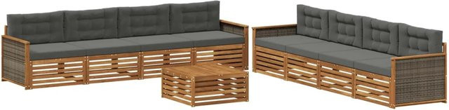 vidaXL Outdoor-Sofagarnitur aus massivem Akazienholz mit 9-teiligem Set und Kissen in Anthrazit und Natur - Bild 1