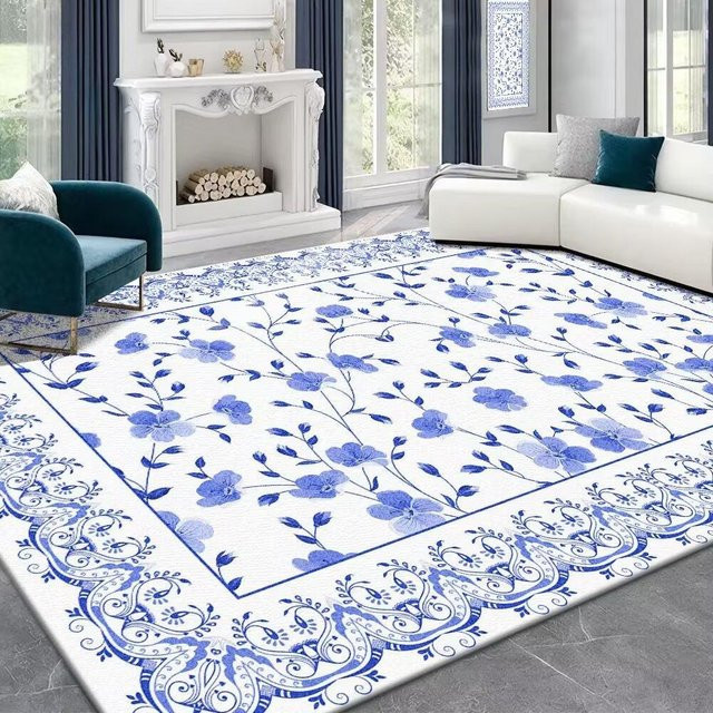 Retro Teppich in Creme mit floralem Design, rutschfest und pflegeleicht, B/T: 140 x 200 cm - Bild 1