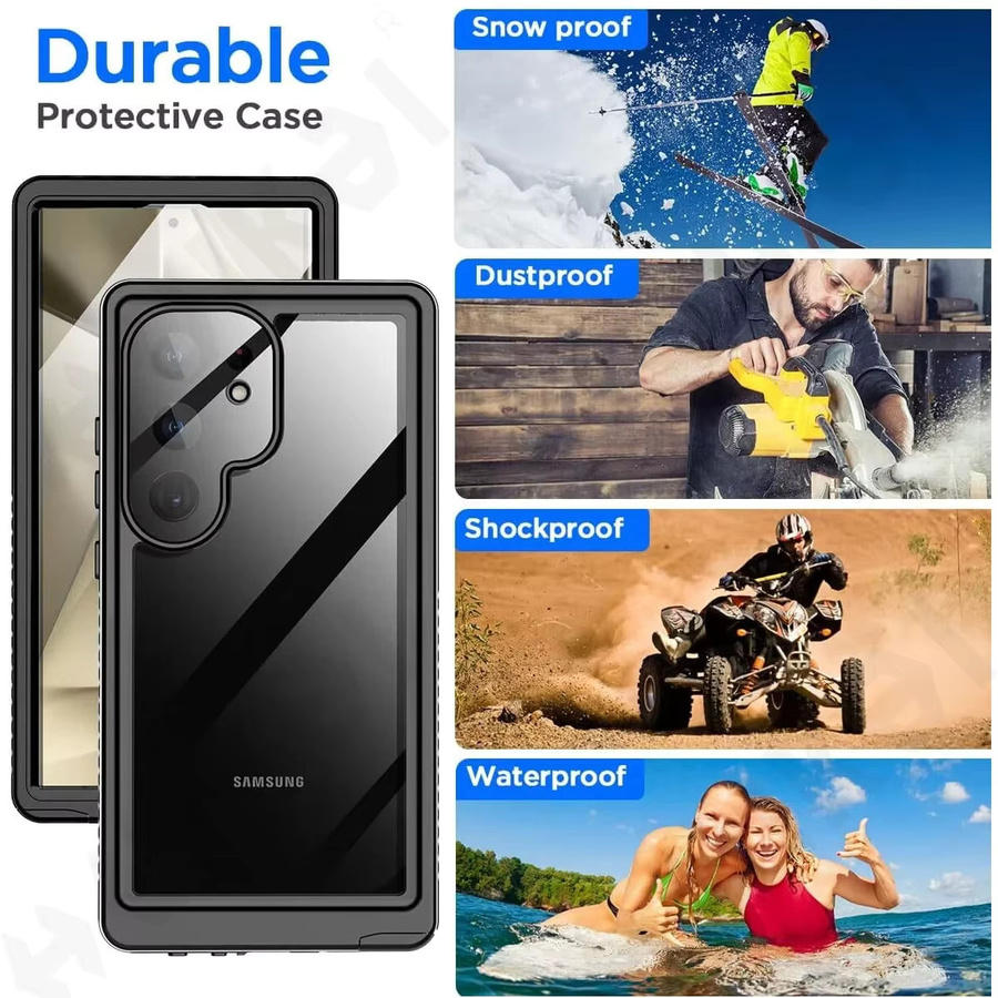 Shellbox Wasserdichte Schwimm-Handyhülle aus Aluminium Metall für Samsung S26 S25 S24 Ultra A57 A37 A56 A36 A17 A16 5G in Schwarz - Bild 3