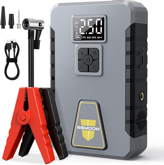 BSMOOM Tragbarer Auto Batterie Booster mit Digital Display und 26800 mAh Power Bank in Grau - Bild 1