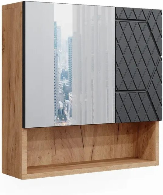 Vicco Badspiegelschrank Irma Eiche Anthrazit mit Goldakzenten B/H: 54 x 55 cm - Bild 2